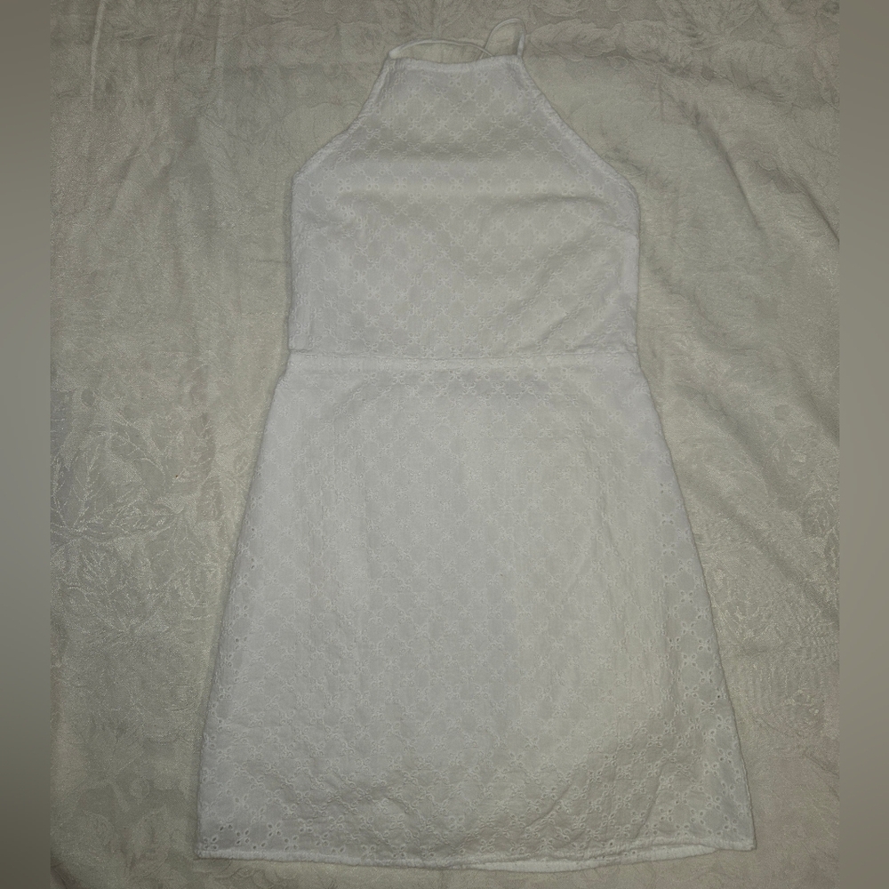 White Eyelet Halter Mini Dress